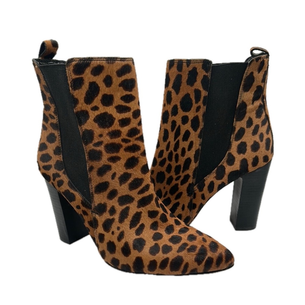 NEW Vince Camuto Sz 10‎ Leopard Calf hair Brown Black Heeled Boots